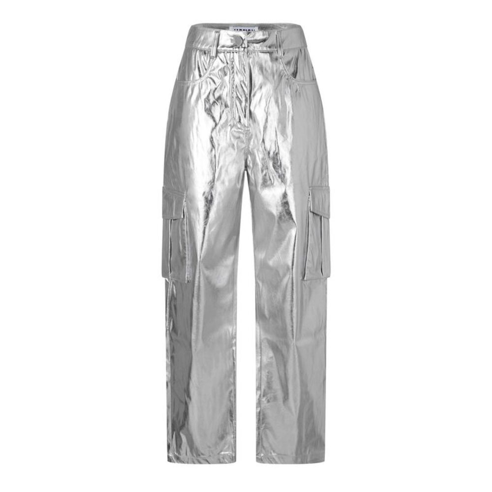 AmyLynn Womens/Ladies Metallic Straight Leg Cargo Pants / Silver